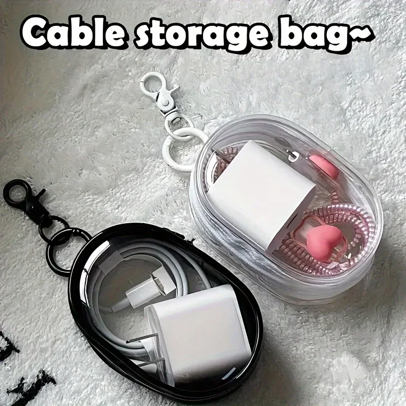 Portable Mini Clear Zipper Storage Bag - Space-Saving Cable Organizer for Earphones Chargers Versatile with Handy Keychain Loop