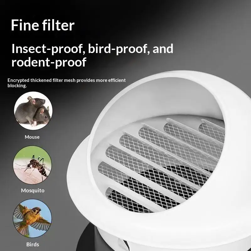 1Pc Stainless Steel Black Exhaust Hood Wall Vent Cap 70-150mm With Built-in Fine Mesh Air Vent Outlet Grille Louvres..