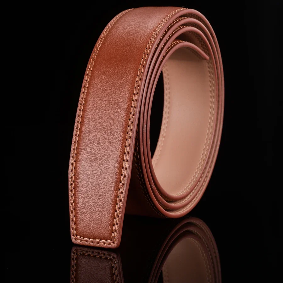 Men's Automatic Buckle Belts No Buckle Black Tan Brown Genuine Leather Belt For Men Luxury 3.5cm Width Holeless Male Strap B508