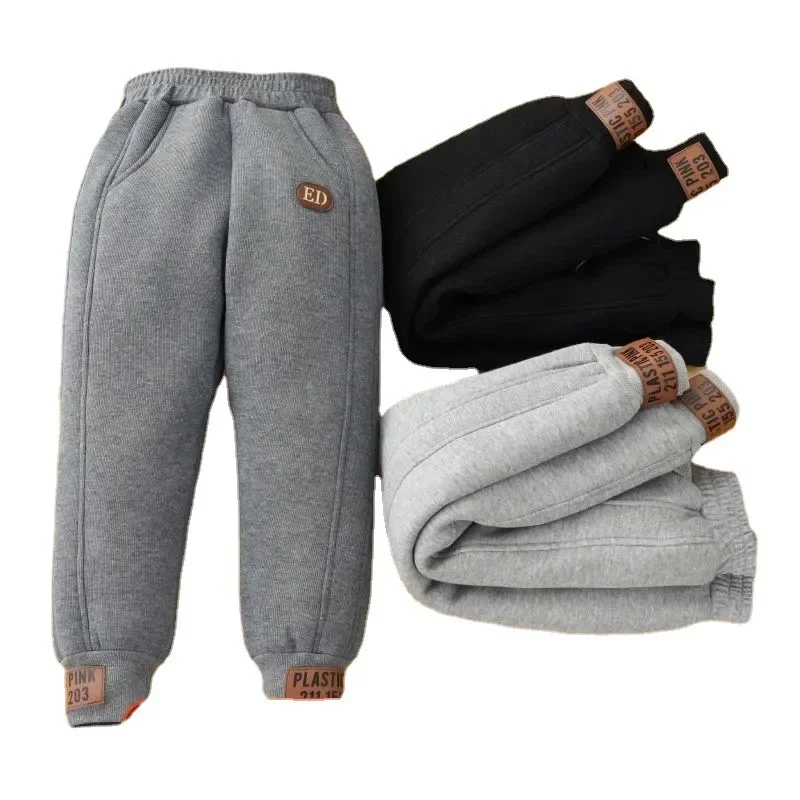 Winter Boys Thick Fleece Pants Lamb's Wool Trousers for Girls Children's Padded Warm Elastic Long Cotton Pants 4-14 Years