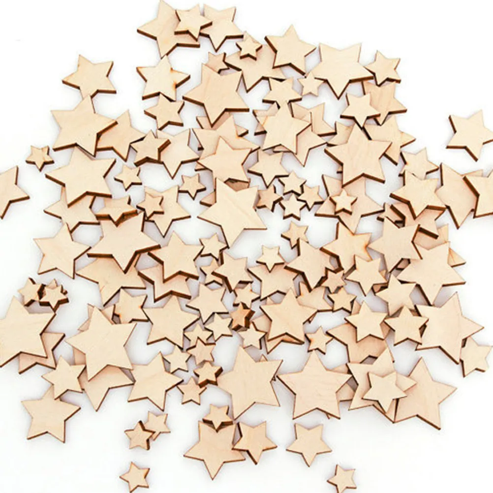 400Pcs Wooden Pentagram Ornaments Natural Wood Color DIY Craft Slices for Festival Wedding Party Home Decor Table Decoration