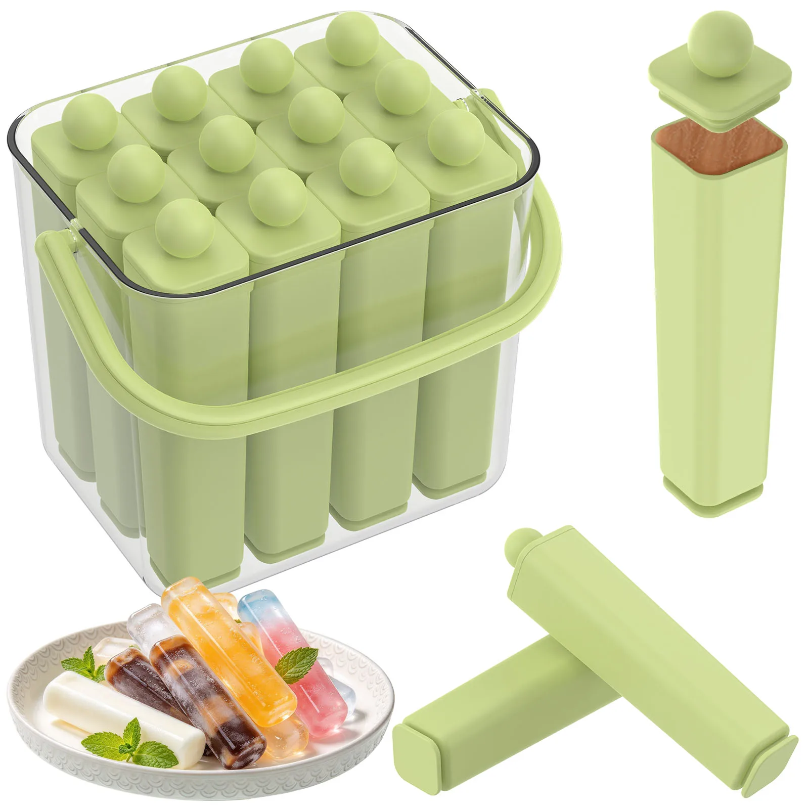 Silicone Ice Cube Mold with Lid Reusable Individual Ice Stick Tray Mold Individual Lidded Cups DIY Popsicle Hand Ice Pop Mold