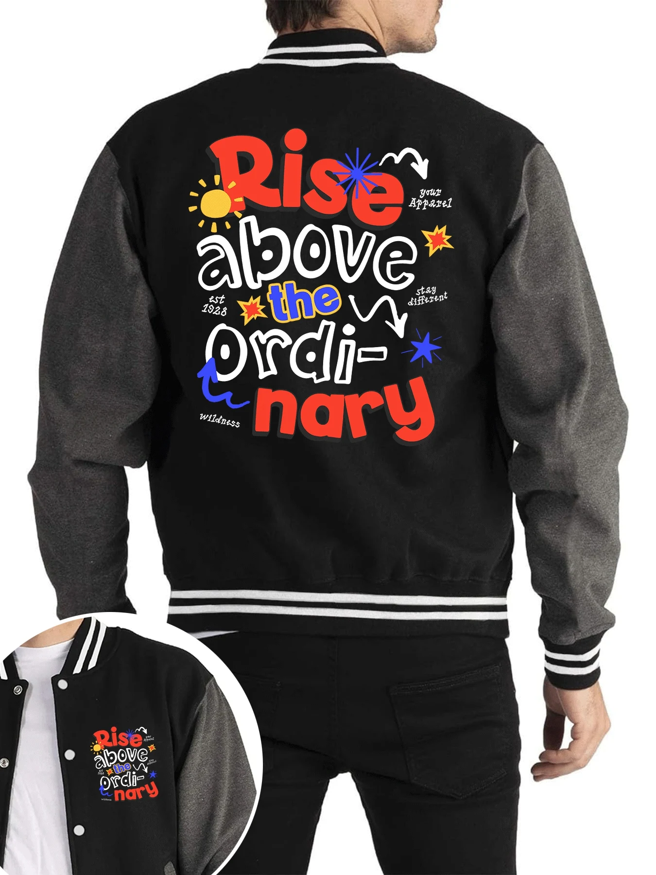 

Бейсбольная куртка с принтом Rise Above The Ordi-Nary, женская модная мягкая трикотажная осенняя куртка большого размера, свободная повседневная уличная одежда унисекс