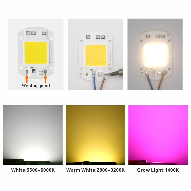 COB LED Lamp Chip 10W 20W 30W 50W LED Flood Light Bulb Chip  AC 220V 110V Diy Spotlight Floodlight Lampada Grow Plant Light Chip