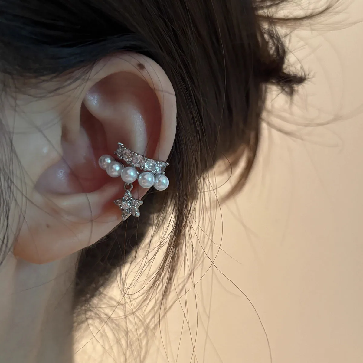 1Pc Luxury Shiny Zircon Pearl Star Pendant Ear Clip for Women Girls 2026 New Trendy Geometric C-Shaped Earring Jewelry Gifts