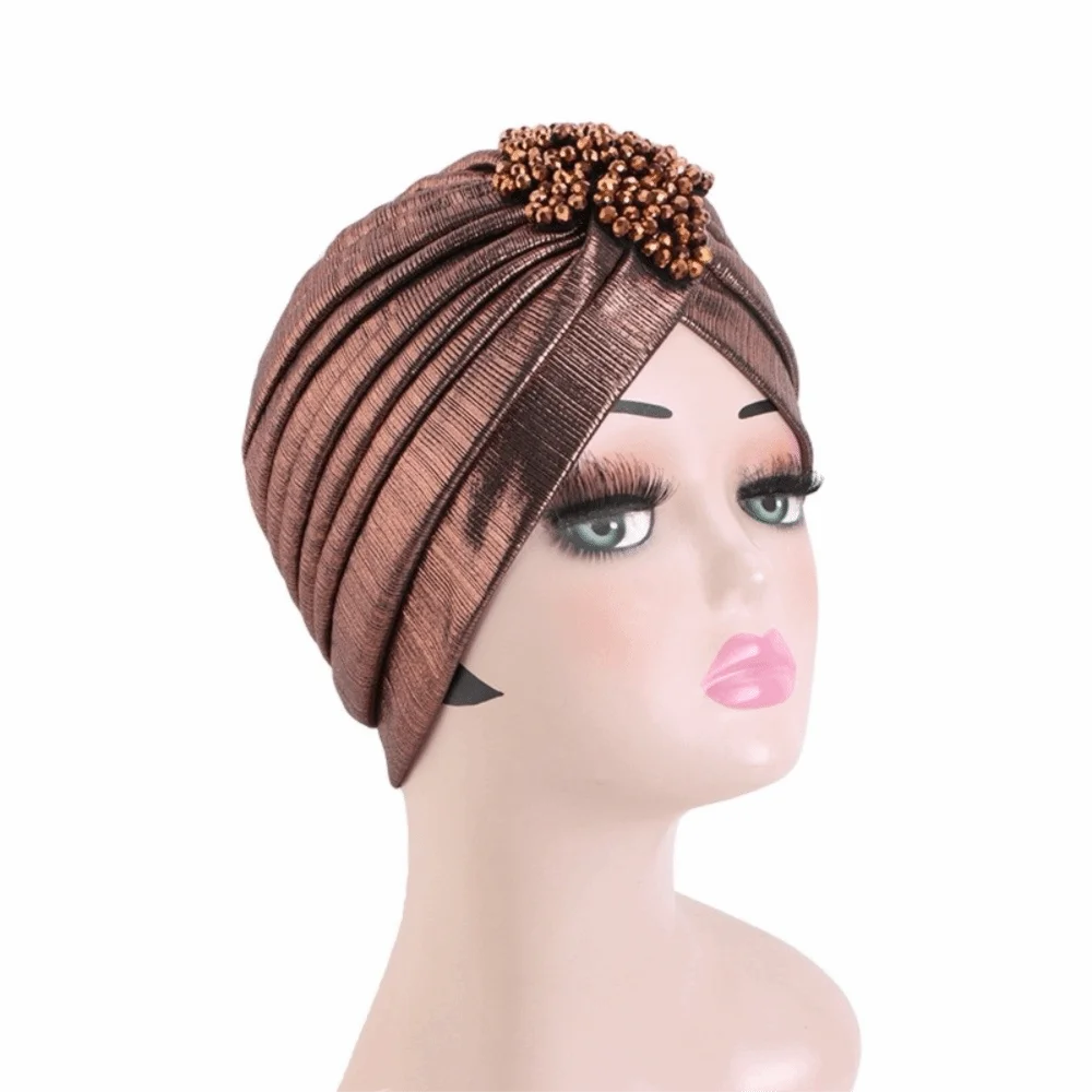 

Indian Beaded Top Knot Hat Soft Gilded Ethnic Headscarf Head Wrap Cap Solid Color Gat Head Wrap Indian Culture