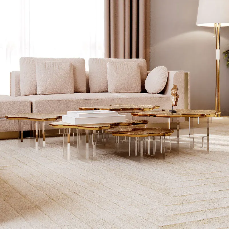 Light luxury irregular combination tea table acrylic modern simple living room creative high-end sense etched coffee table