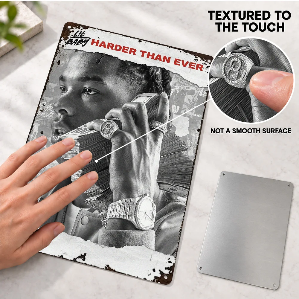 Lil Baby Harder Than Ever Textured Metal Poster Personalized Aluminum Sign Phone Portrait Illustration Wall Art For Music Room