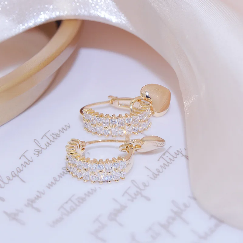 14k Gold-plated Fine Jewelry Micro-set Zircon Full Crystal Luxury High-quality Ear Buckle Love Earrings for Woman Gifts Earring