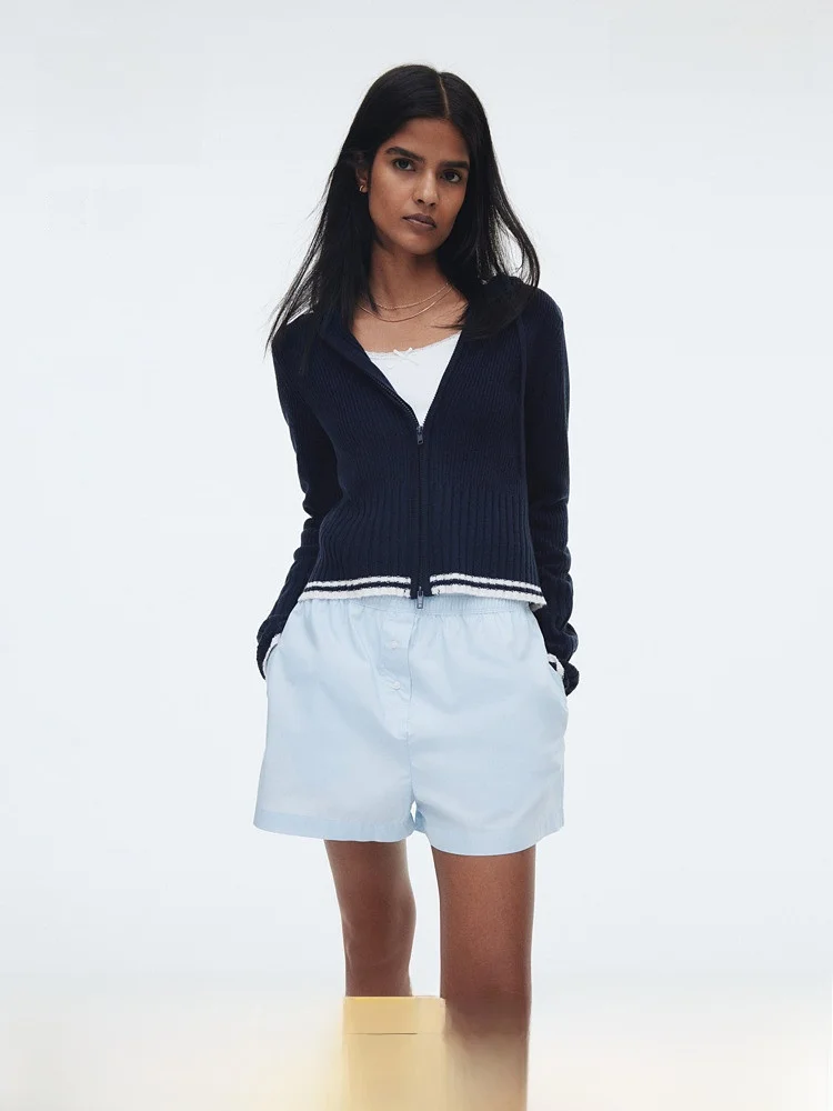 

Удобная женская вязаная шапка-кардиган на молнии H&M 295570 Sweet Sle Slim Fit с длинными рукавами, укороченный кардиган