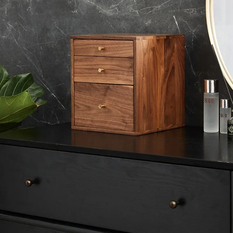 %a Black Walnut Living Room Cabinets Desktop Dustproof  3 Layer Drawer Storage Boxes Nordic Stackable Makeup Take in Cupboard