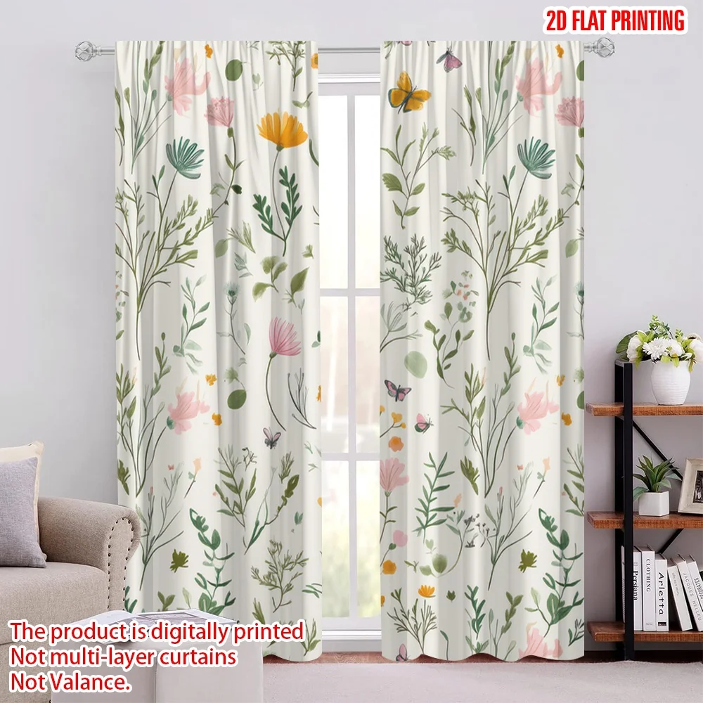 

2pcs Window Curtains Garden Plants Flowers Botanical Versatile Durable Polyester,Without Electricity Festive Backdrops Use for