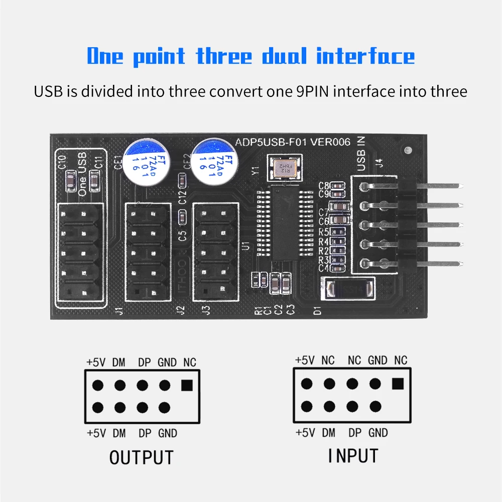 TISHRIC-Hub USB macho de 9 pines, tarjeta de expansión de 1 a 3 USB2.0, adaptador divisor, Cable de extensión para placa base de escritorio