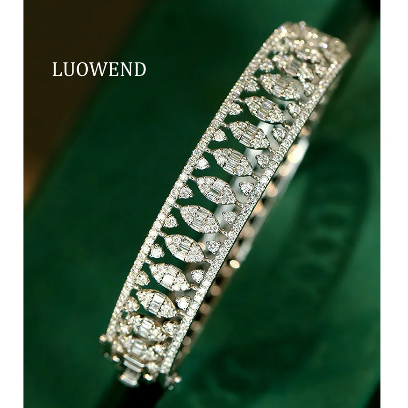LUOWEND, brazalete de oro blanco de 18 quilates, 100 % auténtico, para mujer, de estilo palaciego y lujoso, con un diamante natural de 2,35 quilates, ideal para fiestas y eventos especiales.