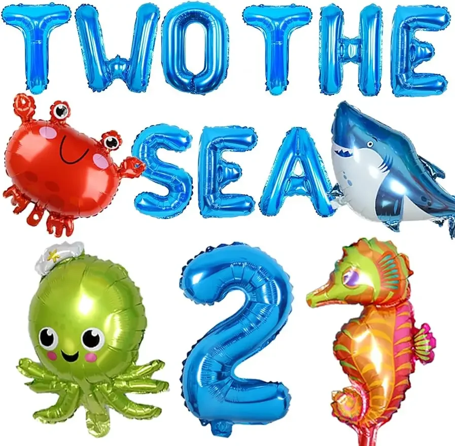 

Two The Sea Birthday Decor Two The Sea Banner Balloon with Crab Shark Seahorse Octopus Balloon Ocean Theme 2nd Birthday Supplies