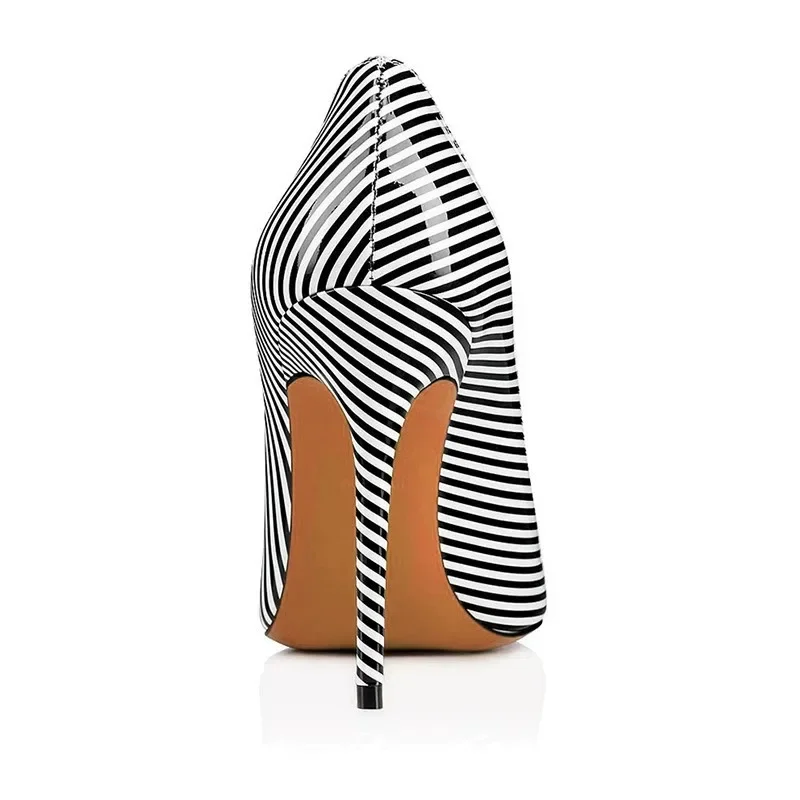Vertical Striped Patent Women High Thin Heel Pumps Pointed Toe Glossy Leather Office Business Sandals Party Luxury Fashion Shoes
