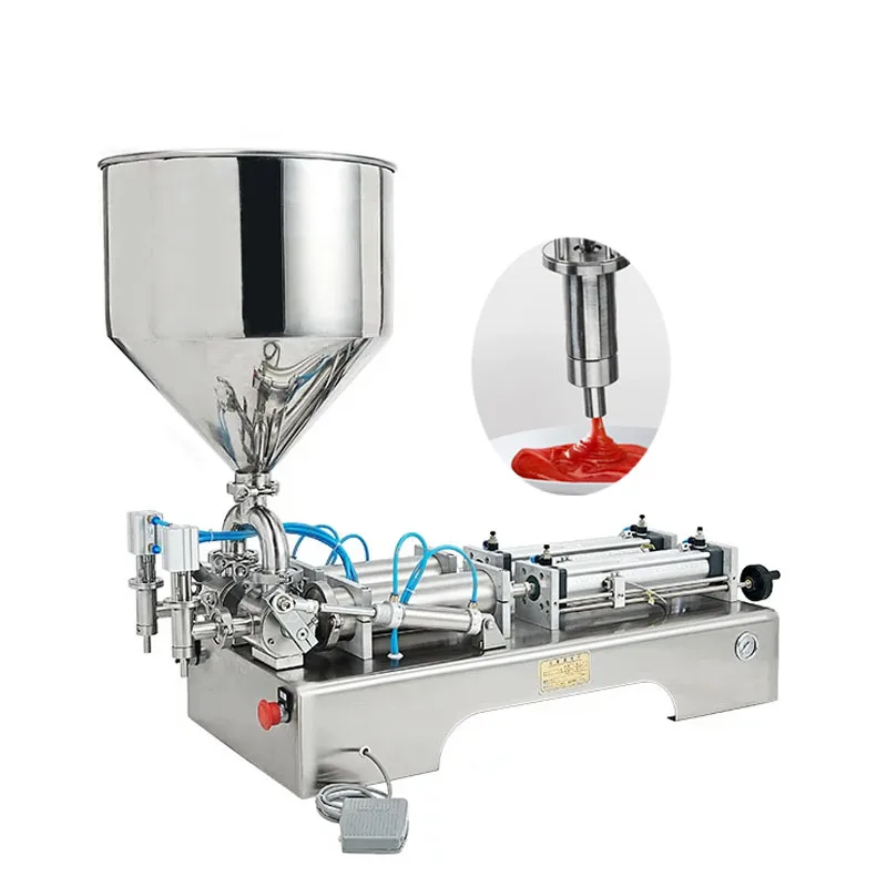Horizontal double head paste filling hine, large hopper rotary valve, qutative filling and packaging equipment series