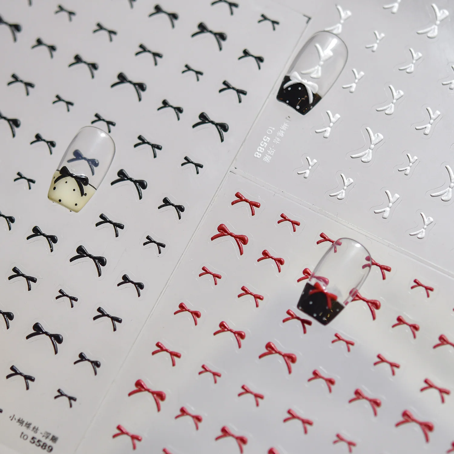 

Kawaii Petite Colourful Bowknot Bow Tie Ribbon Minimalist Polka Dot Cherry Embossment Adhesive Nail Art Stickers Manicure Decals