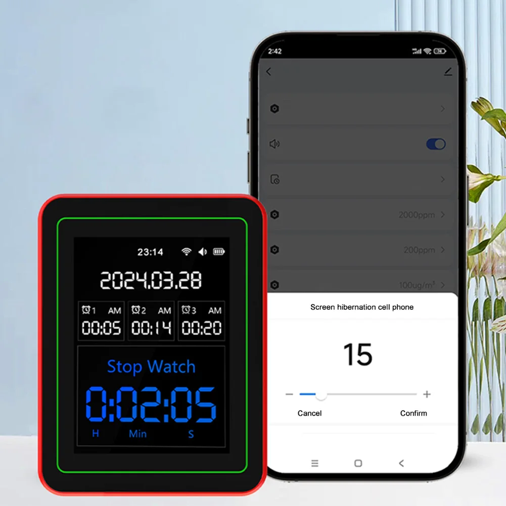 واي فاي 15 في 1 المحمولة AQI PM0.3 PM1.0 PM2.5 PM10 تستر TFT عرض ساعة متعددة الوظائف APP التحكم في درجة الحرارة مقياس الرطوبة