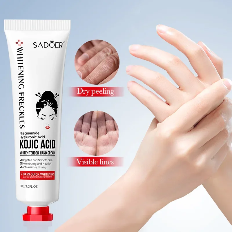 SADOER Kojic Acid Hand Cream Deep Moisturizing Nourishing Hydrating Anti Dry Crack Soft Smooth Hand Skin Lotion 30g