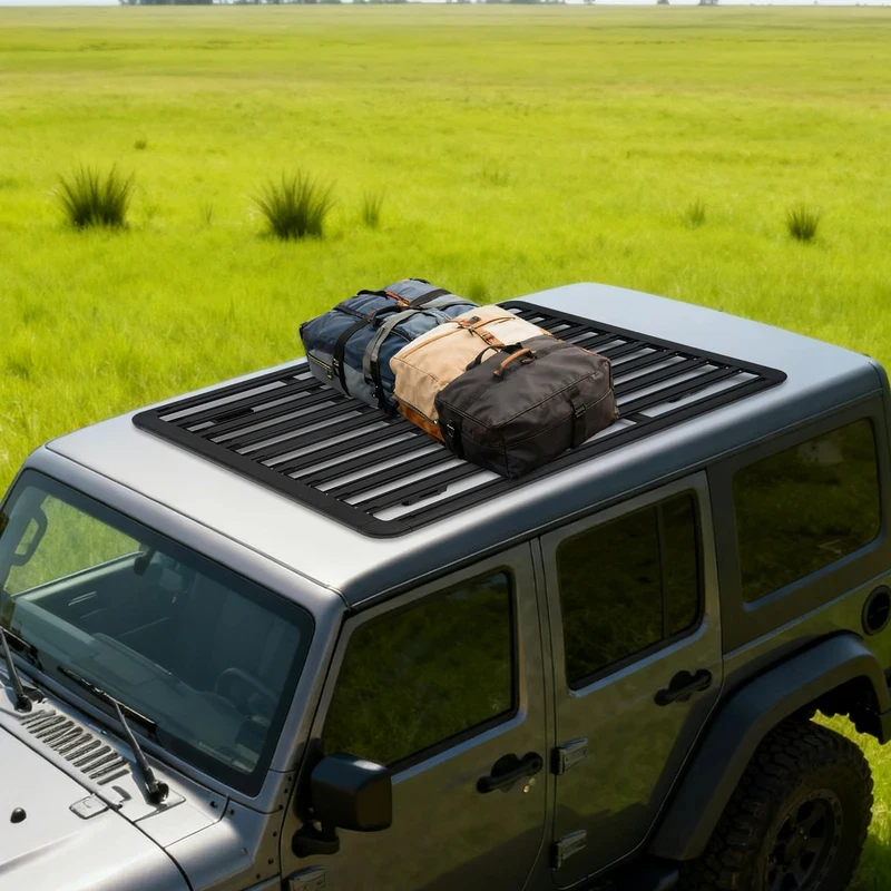 헤비듀티 알루미늄 플랫 루프 러기지 플랫폼 카고 랙 150-200KG 모드 액세서리 SUV 바 장착형 썸네일 4
