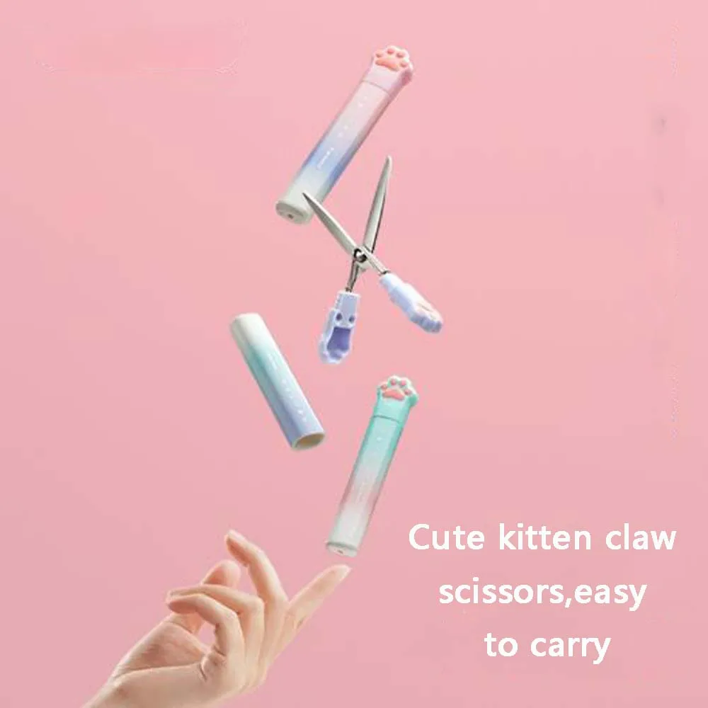 1PC Cute Cat Claw Portable Scissors, Creative Pen Ledger Tools, Gradient Stationery Scissors