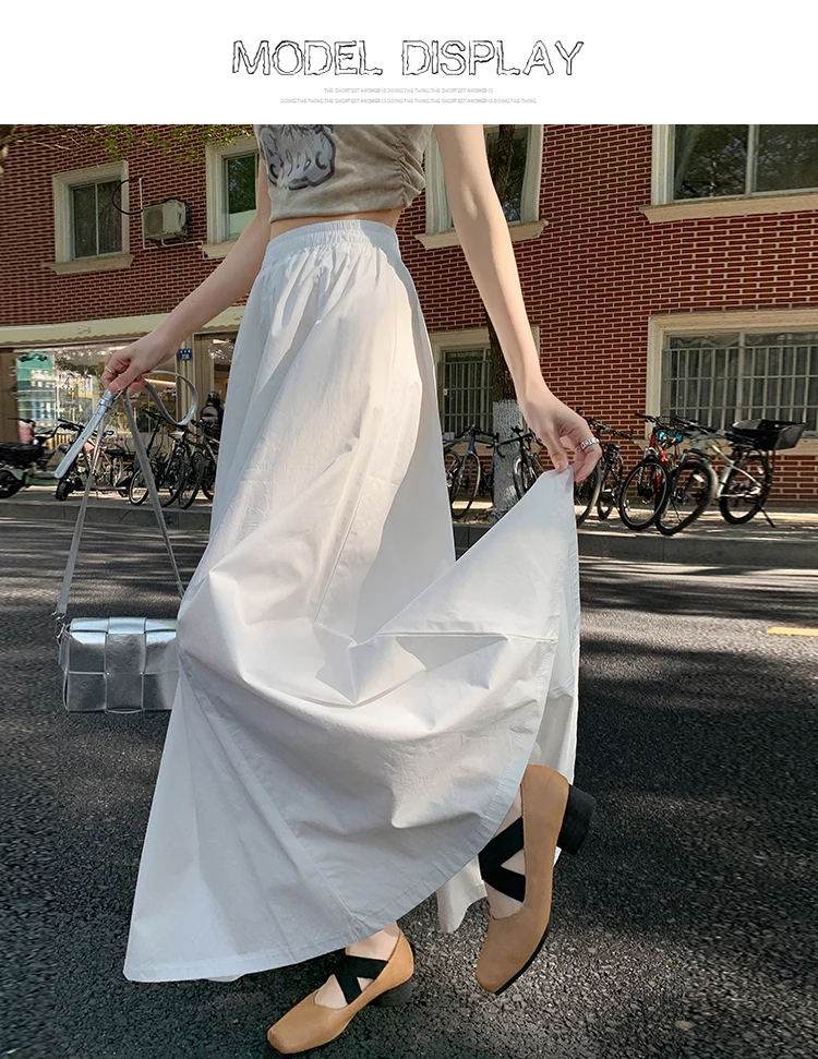 Spring Summer Women Black White Elegant Oversized Long Skirt French Fashion Brown High Waist Vacation Pleated Half Skirt Popular