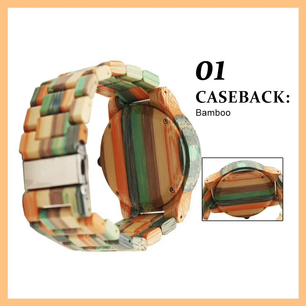 ساعة رجالية من الخيزران مخصصة راقية - ساعة يد فاخرة ملونة جديدة كاجوال بإكسسوارات خشبية