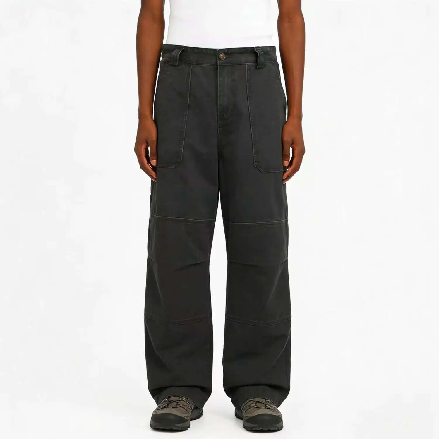 

Винтажные свободные рабочие брюки из чистого хлопка с молнией YKK, медными пуговицами, эффектом натуральной потертости, нелиняющие, из 100% хлопкового канваса, с классическими петлями для карманов, мужские джинсы