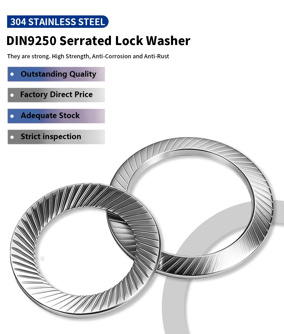 DIN9250 Doppelseitige Zahn-Unterlegscheiben 304 Edelstahl Gezahnte Anti-Lockerungs-Unterlegscheiben M2.5 M3 M4 M5 M6 M8 M10 M12 M14 M16 – Detail 1