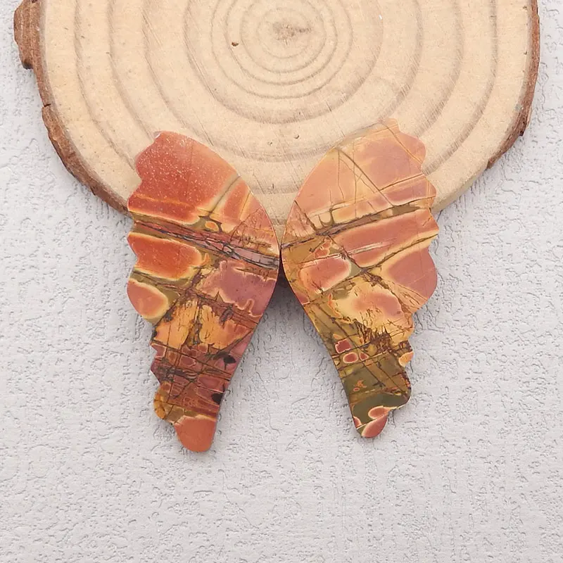 Handmade Carved Natural Multi-Color Picasso Jasper Wing Shape Cabochon, Semi-Precious Stones for Jewelry Making