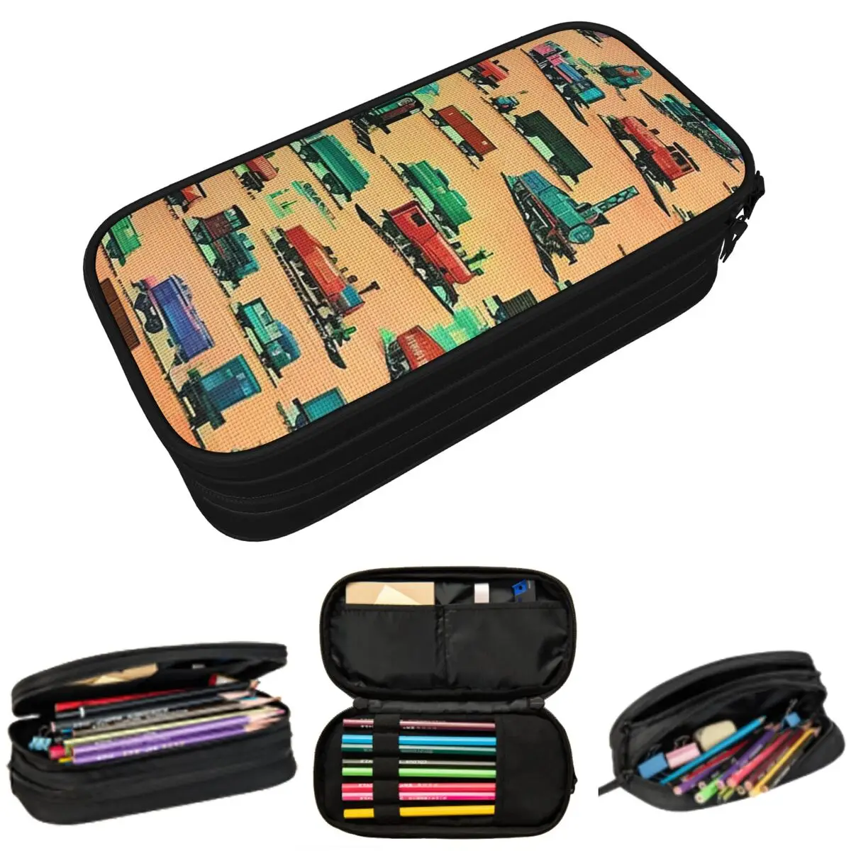 Cartoon Train Models Display Design Pencil Case for Students Gifts Pen Box Pencil Bag Stationery Supplies Pen Holder Bag