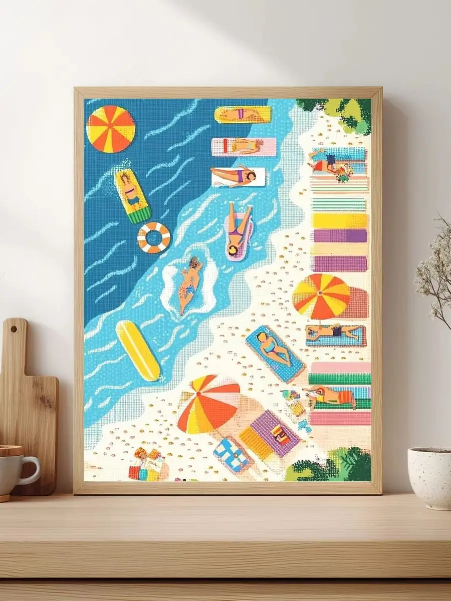 1 Stück 30x40cm/11,8x15,7 Zoll, 11Ct/14Ct Kreuzstich-Set, DIY Valentinstagsgeschenk, Stickerei-Set für Festivals, Luftansicht vom Strand – Detail 1