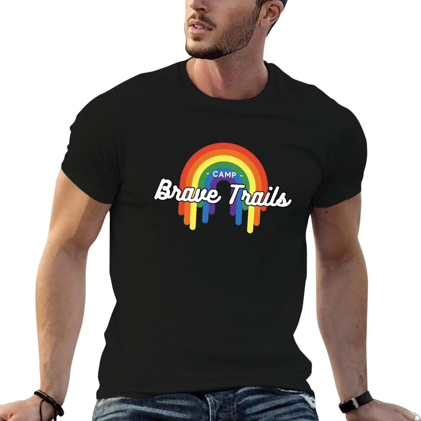 

Brave Trails Pride Rainbow T-Shirt mens graphic t shirts t shirt man casual T-Shirt