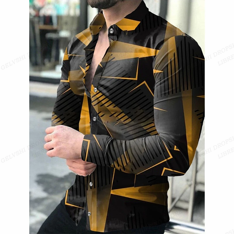 Lattice Shirts Men Fashion Shirt Long Sleeve Hawaiian Shirts Cuba Beach Blouse Mens Clothing Turn Over Collar Camisas Streetwear