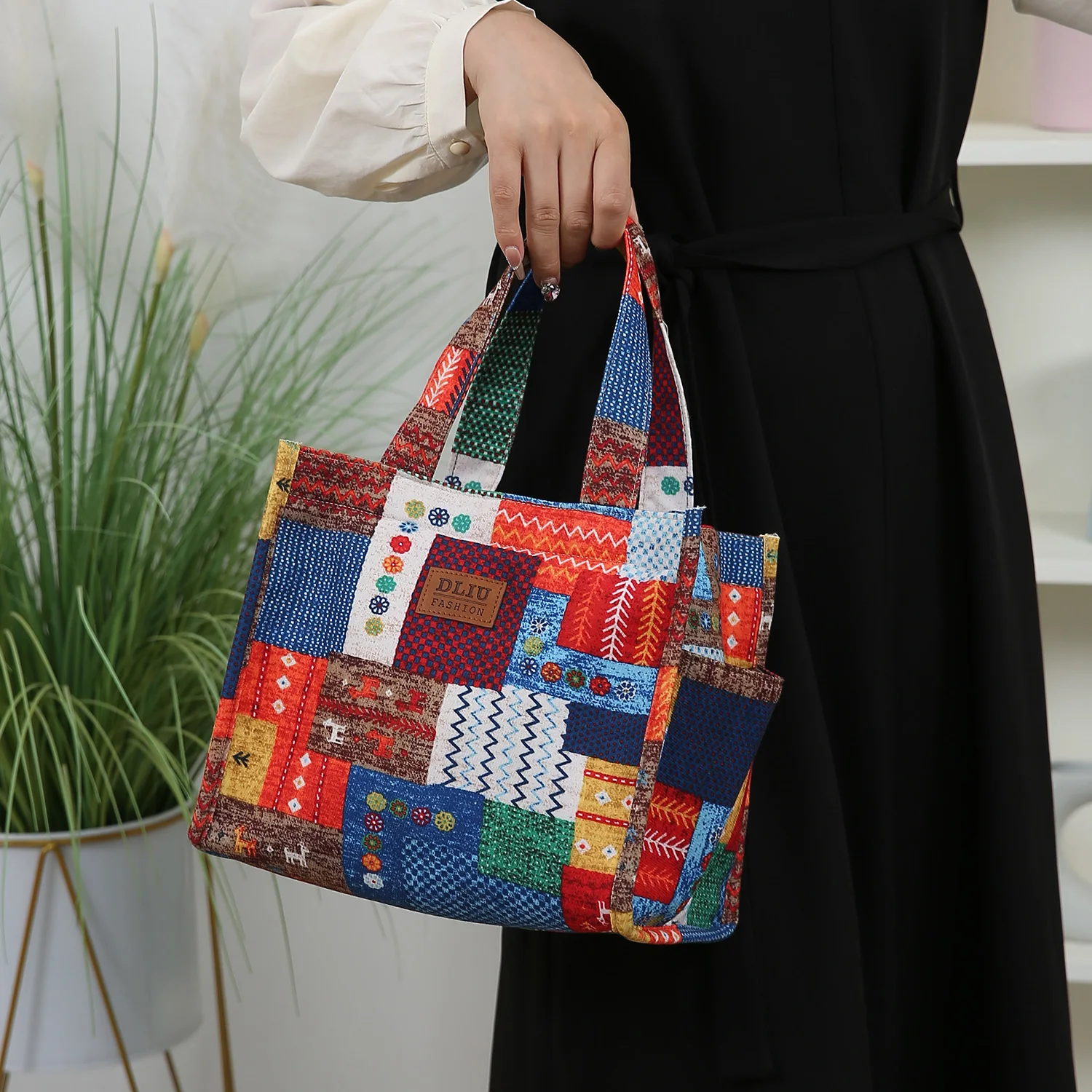 Neue Handtasche aus verdicktem Stoff mit Blumenmuster, Lunch-Tasche, tragbare Lunchbox-Aufbewahrungstasche, Reißverschluss-Design, multifunktionale Tragetasche – Detail 21