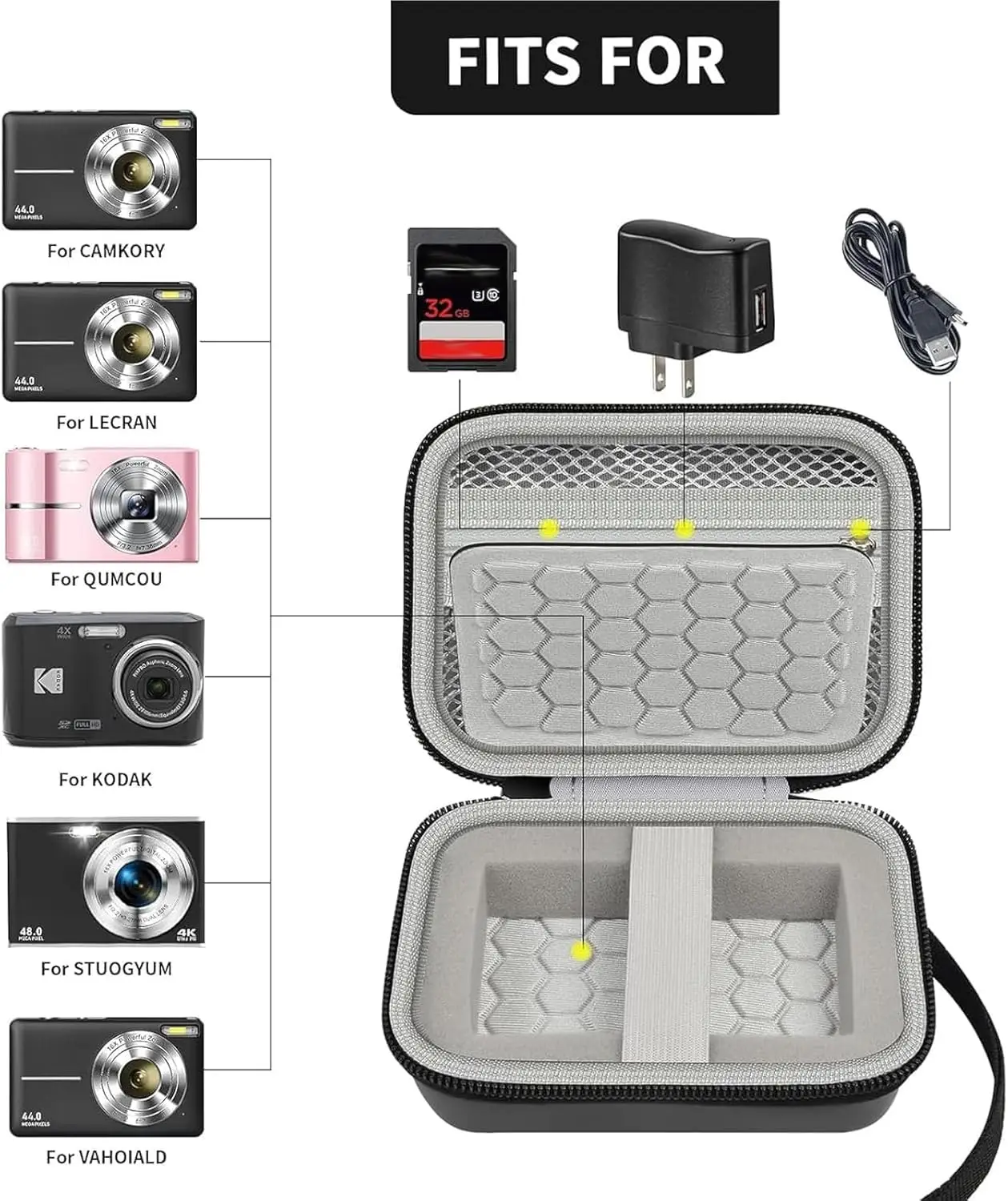 حقيبة حمل واقية للكاميرا الرقمية، AbergBest 21 ميجا بيكسل 2.7 بوصة LCD قابلة لإعادة الشحن HD/Kodak Pixpro/Canon PowerShot