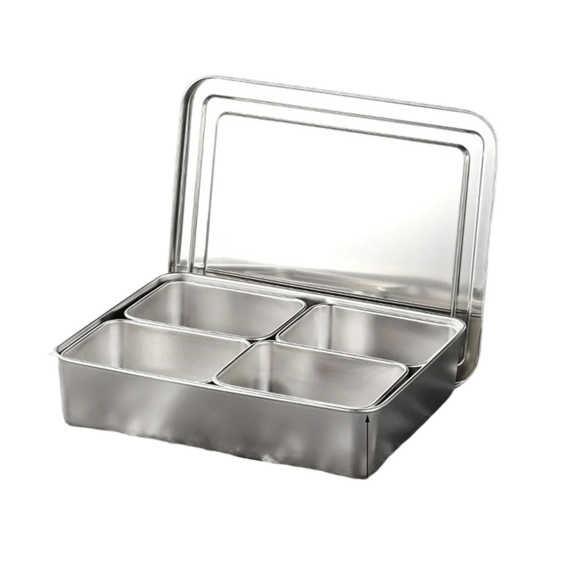 

4 Grids Stainless Steel Seasoning Box with Lid Rectangle Hotel Household Spice Organizer Multifunction Kitchen Gadget