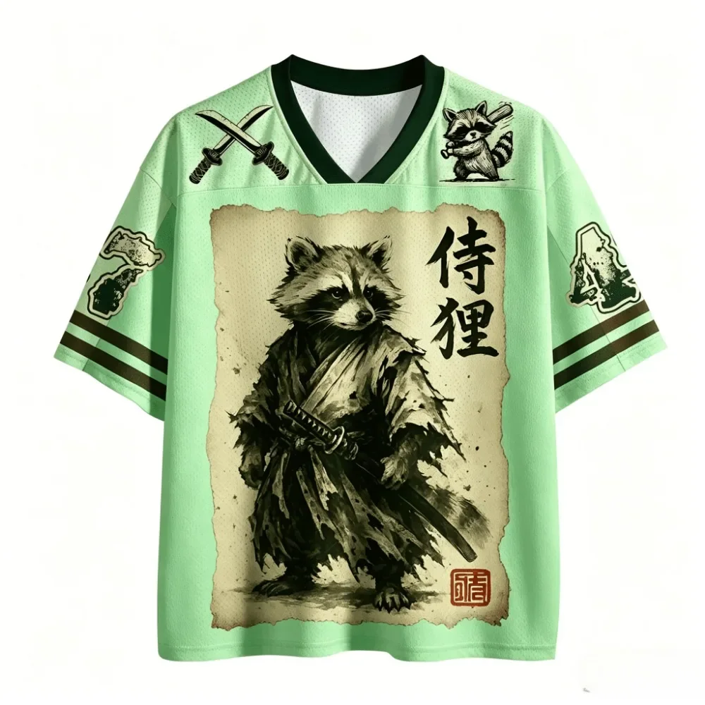 2026 Sommer Neuer Stil Herren Japanischer Trend V-Ausschnitt 3D-Druck Atmungsaktives Schnelltrocknendes T-Shirt Lässige Mode Streetwear Elternkleidung – Detail 6