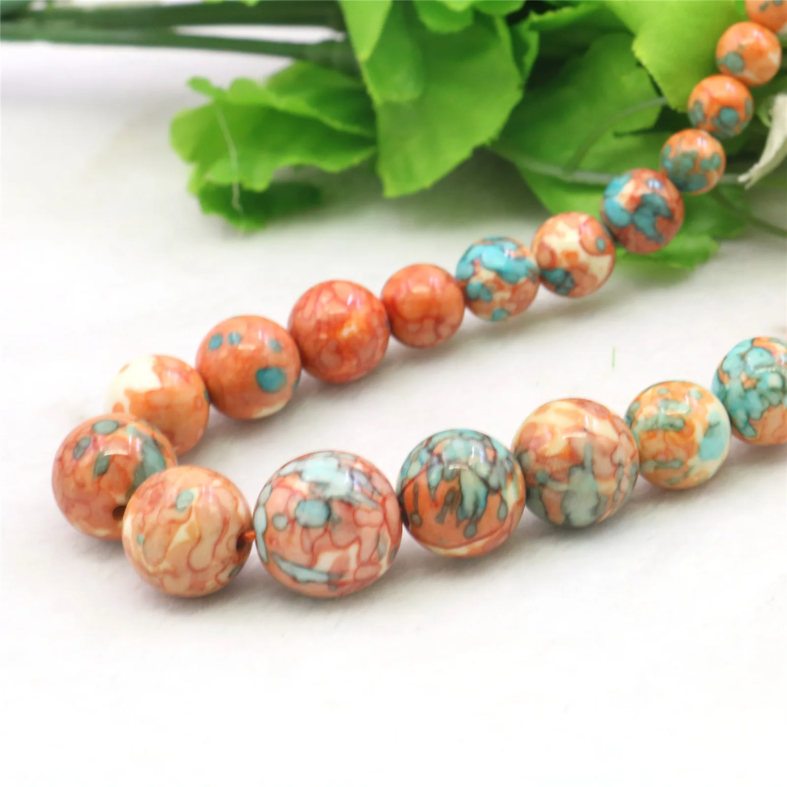 6-14mm Round Orange Blue Multicolor Rainbow Necklace Natural Stone Hand Made Women Neckwear DIY Fashion Jewelry Making Design