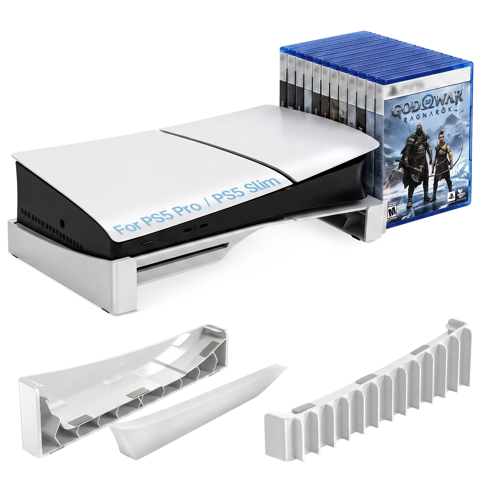 Horizontaler Ständer für die PS5 Slim & Pro-Konsole und Hold 12-Spielscheibe, kompatibel mit PlayStation 5 Slim/Pro Disc & Digital Edition