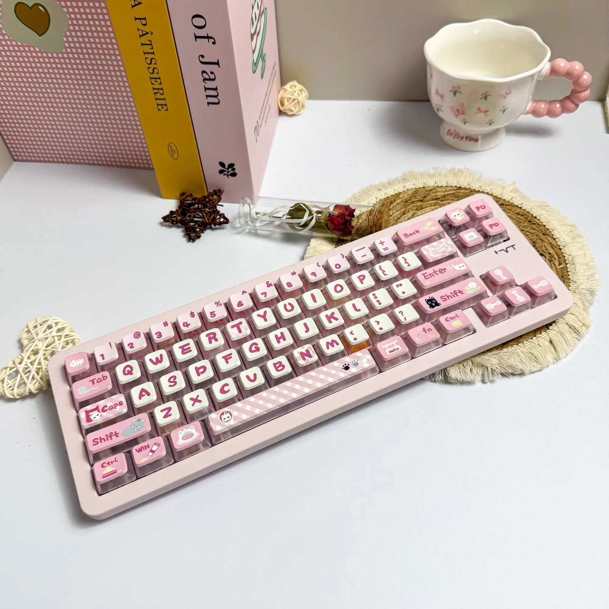 Playful kitten keycap 120 keys transparent double leather milk pudding cute powder light transmission heat sublimation