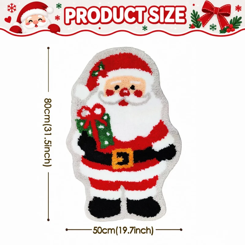 VIKAMA Christmas Standing Santa Claus Non‑Slip Plush Irregular Rug Gift Box Mat for Entryway Bedroom Xmas Home Decoration