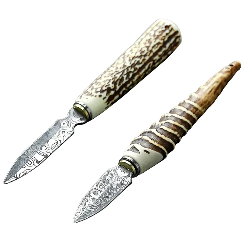 Triple Imitation Damascus Deer Antler Tea Knife Pry Pattern Steel Needle Black Pu Erh Kung Fu