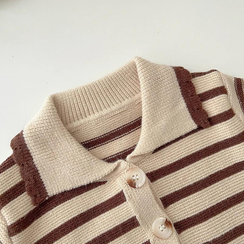 Spring And Autumn Baby Striped Shirt Pants Two Piece Boys And Girls Fashion Knitted Children\'s Leisure Suit Soft Baby Clothes