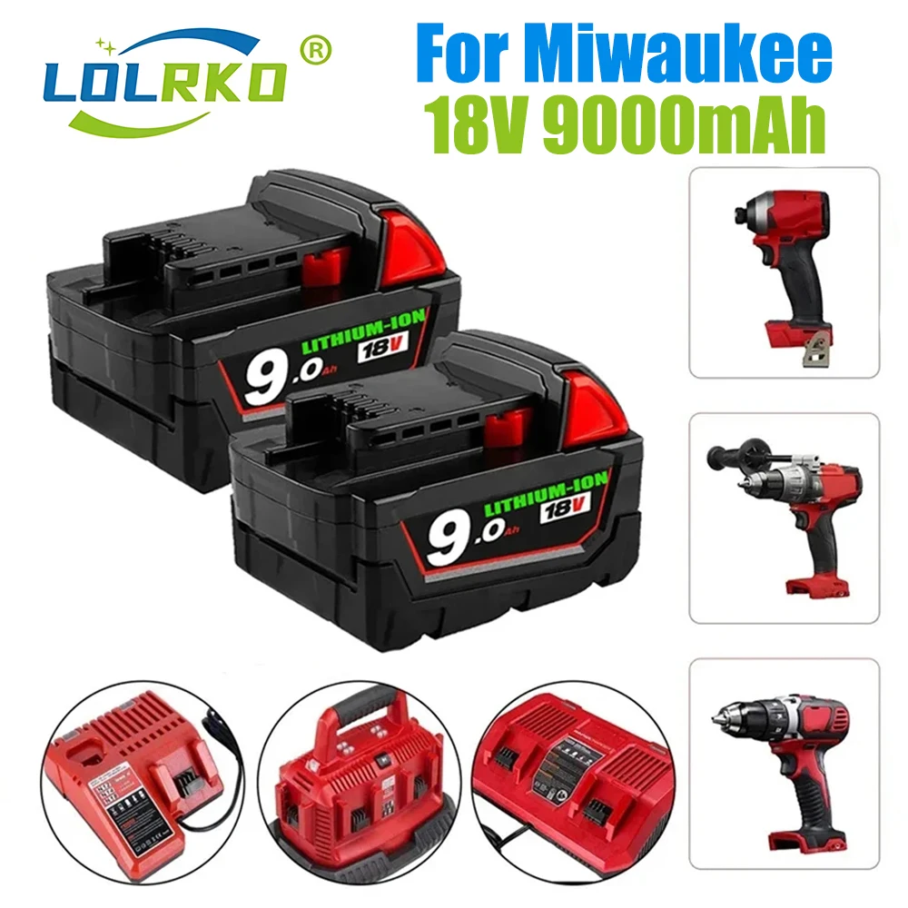 

18V For Milwaukee M18 Battery M18B6 XC 9.0Ah Li-Ion 48-11-1860 48-11-1852 Or Charger 48-11-1850 48-11-1840 Cordless Power Tools