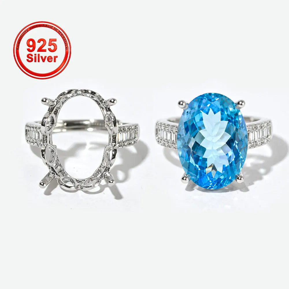 13x18mm Oval Adjustable Ring Setting S925 Sterling Silver Blank Ring Mount for Faceted Gemstones DIY Jewelry Making