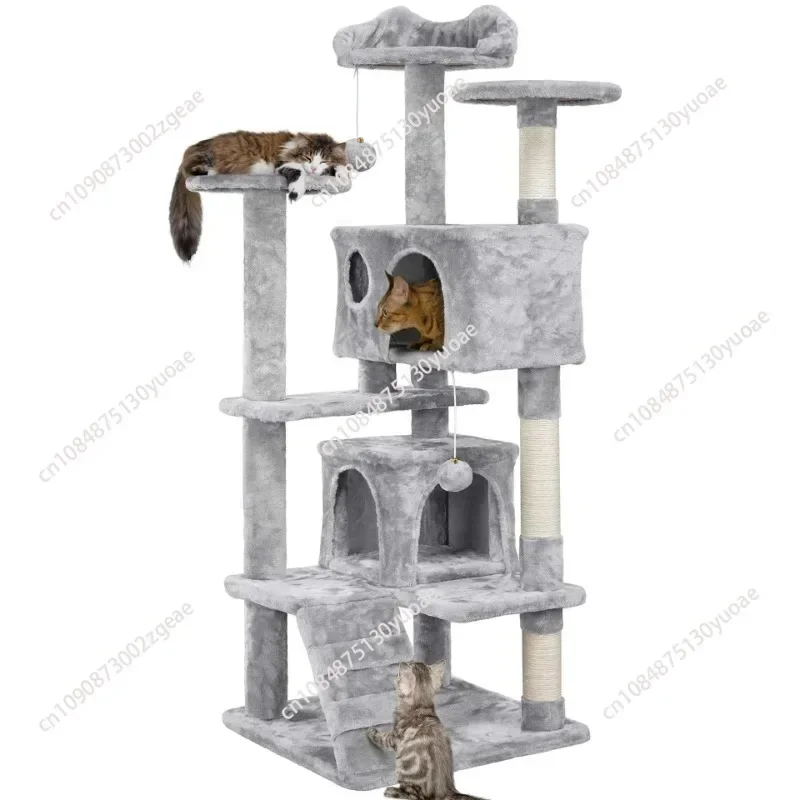 Cat Tree with Hammock and Scratching Post Tower, Dark Gray House, Cat Toys Tower