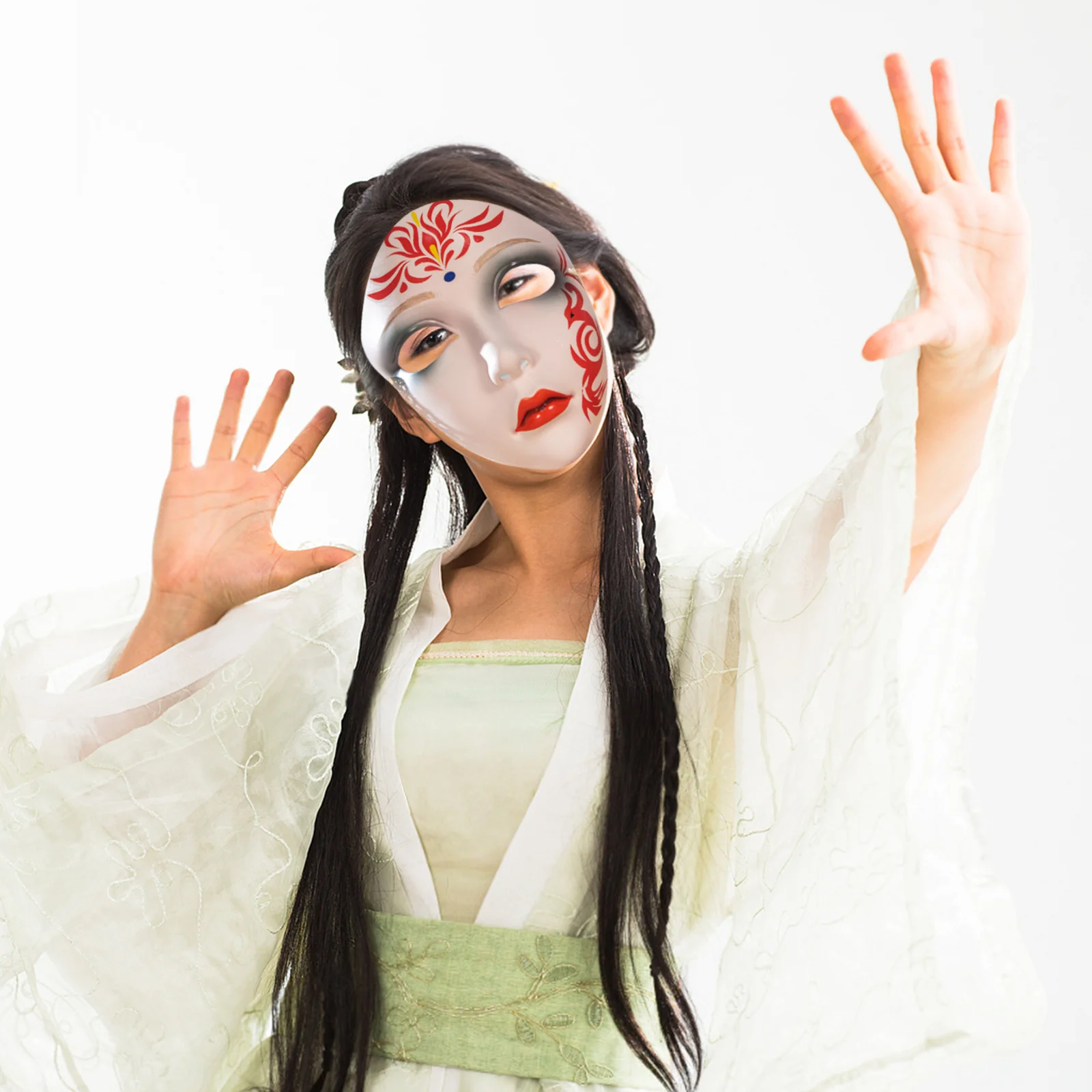 

Vintage Chinese Masquerade Mask Hand Decorated Full Face Plastic Art Piece for Cultural Festival Costume Party