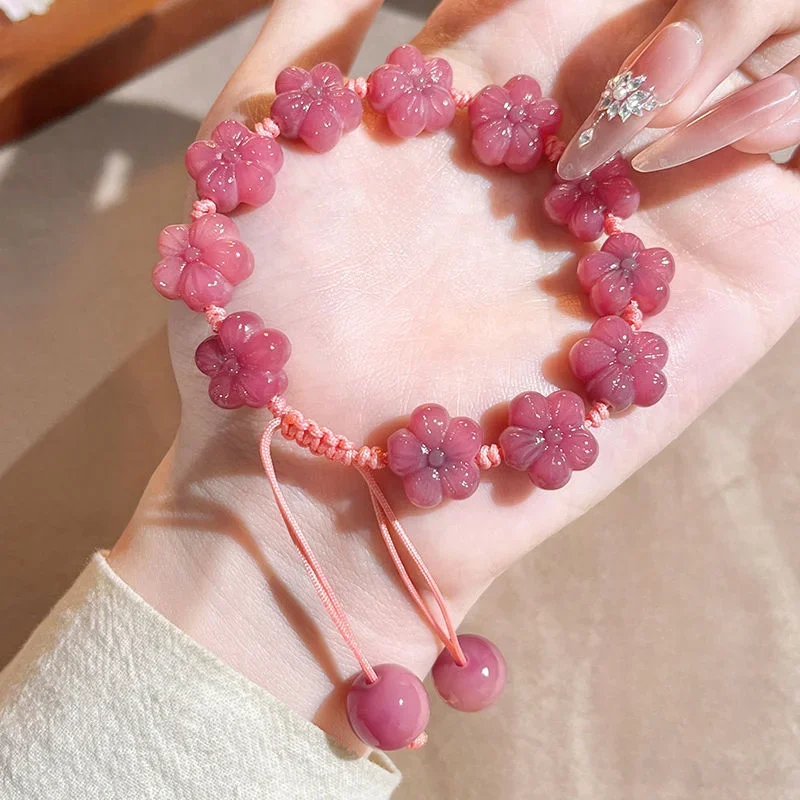 

Genuine Goods Bodhi Bracelet Pliable Temperament Hand Toy Student Beads Crafts Bodhi Seed Carved Lotus Root Pink Plum Bracelet